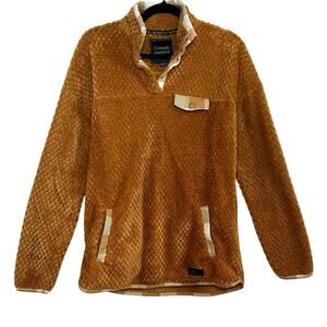 Simply Southern M Orange White Fleece Quarter Snap Henley Pullover Cozy Popcorn